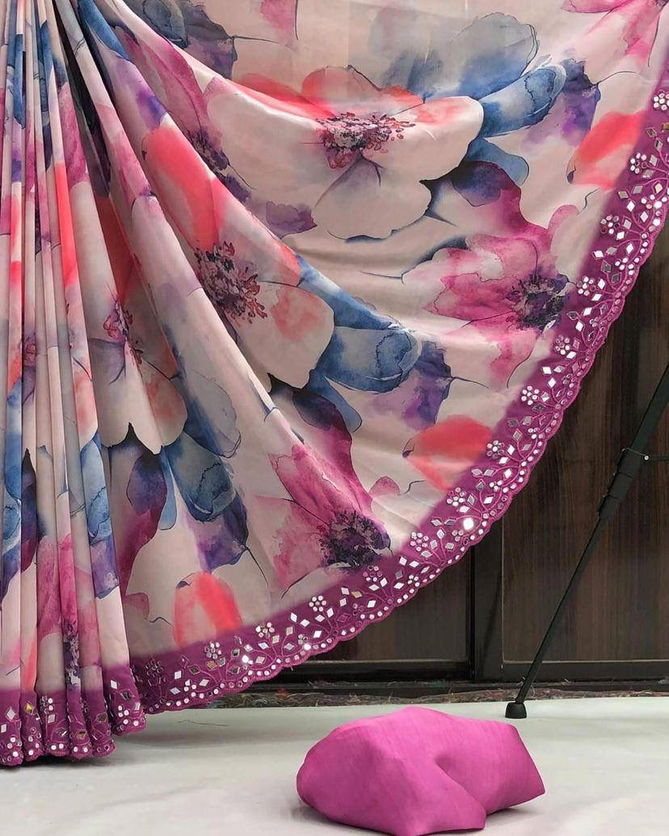 SF 746 Real Stone Work Georgette Digital Printed Sarees Wholesale Shop In Surat